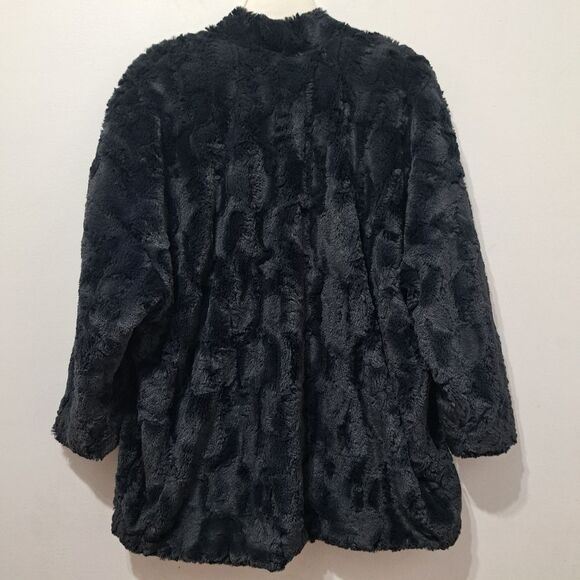 Tiny Edition For Anthropologie Faux Fur Open Front Jacket Medium Navy - Picture 17 of 17
